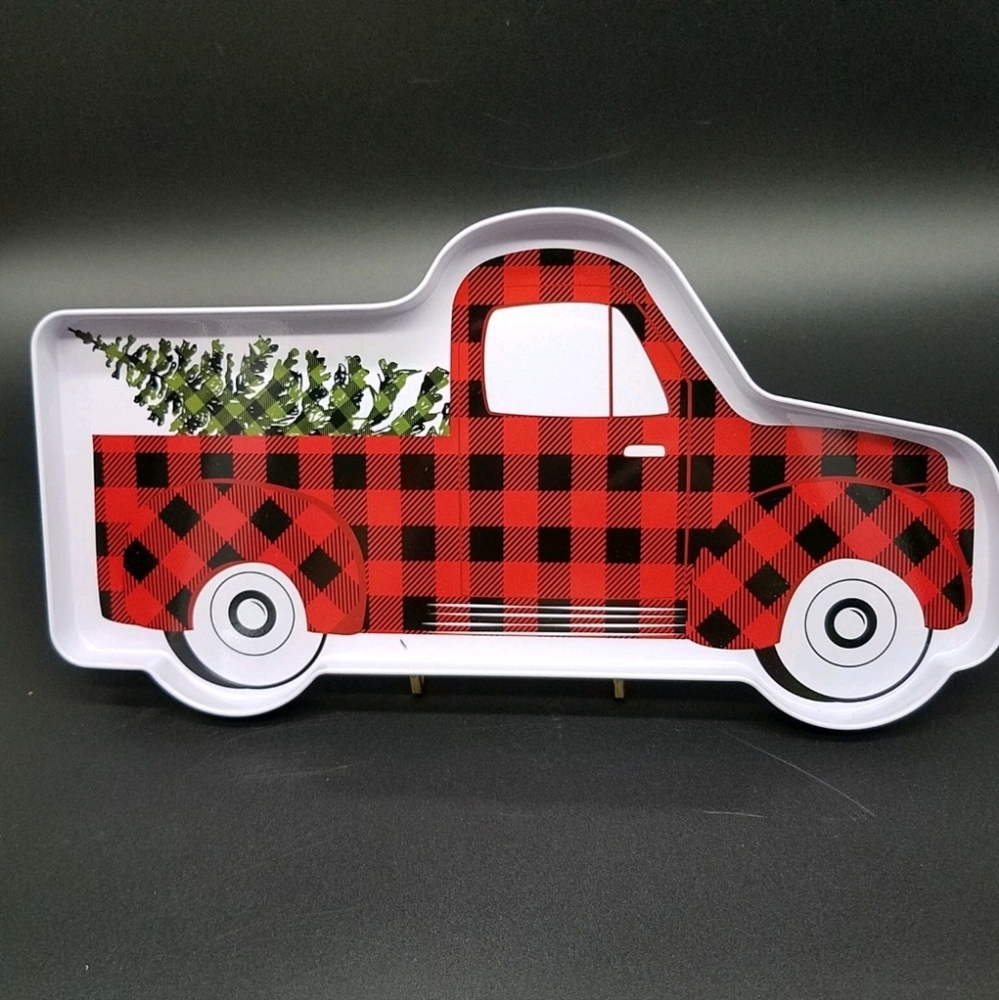 Buffalo Plaid Farmhouse Christmas Truck Metal Cocktail Party Trays COUNTRY HOME